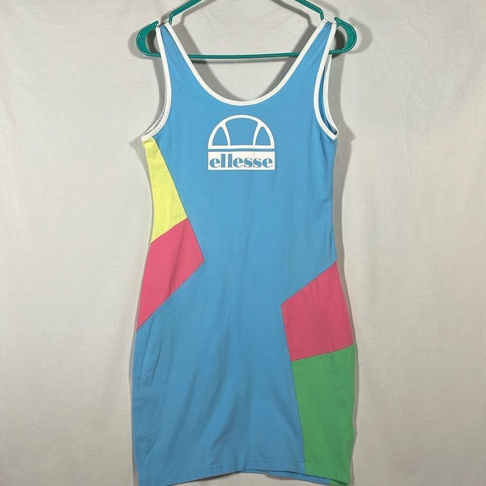 Ellesse Colorblock Midi Dress in Sky Blue, Pink, Yellow, Green
